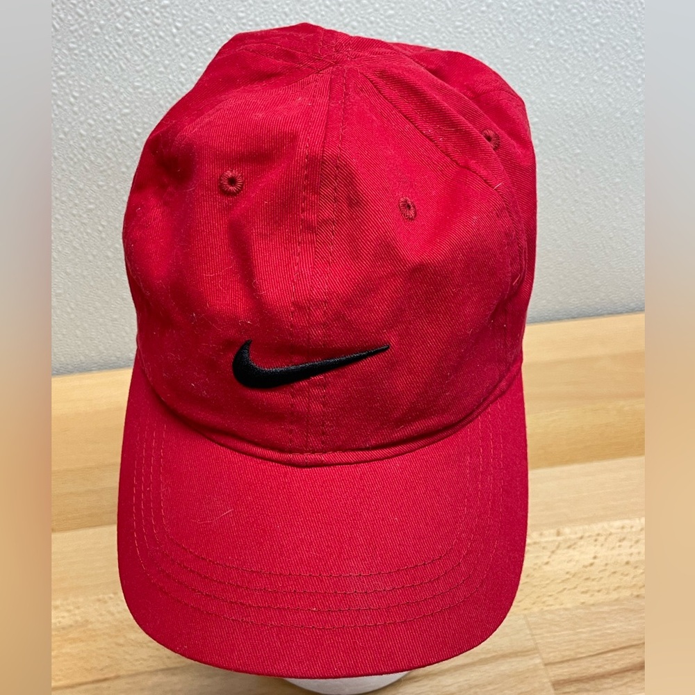 Red Nike Baseball Cap, Child Adjustable Black Swoosh. Very Nice Hat.